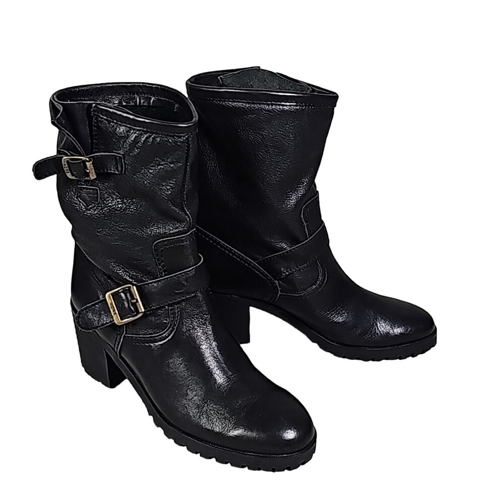 KORS Black Leather Moto Boot Womens Size 7
